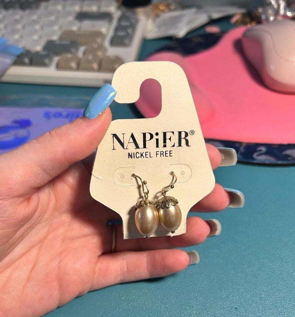 Napier Faux Pearl Acorn Drop Earrings